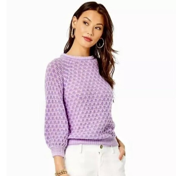 Lilly Pulitzer Corabelle Sweater Balloon Sleeve Purple Iris Wool Size Small - Picture 6 of 8